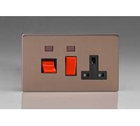 Varilight Flat Plate Screwless Brushed Bronze 45 Amp Cooker Switch & 13A Plug Socket with Neon