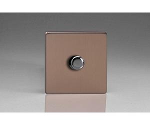 Varilight Flat Plate Screwless Brushed Bronze V-Pro - 1x 400W 2-Way Push-on Push-Off Trailing Edge LED Dimmer