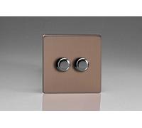 Varilight Flat Plate Screwless Brushed Bronze V-Pro - 2X 250W 2-Way Push-on Push-Off Trailing Edge LED Dimmer