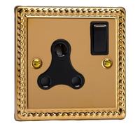 Varilight 1-Gang 15A Round Pin Socket Classic Georgian Brass with Black Insert