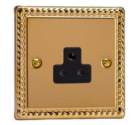 Varilight 1-Gang 2A Round Pin Socket Classic Georgian Brass with Black Insert