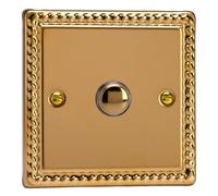 Varilight 1-Gang 6A 1- or 2-Way Push On/Off Impulse Switch Classic Georgian Brass with Brass Button
