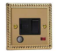 Varilight 13A Switched Fused Spur + Neon + Flex Outlet Classic Georgian Brass with Black Insert