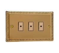 VARILIGHT Georgian Brass Classic 3-Gang 1-Way V-Pro Multi-Point Remote/Tactile Touch Control Master LED Dimmer 3 x 0-100W (Twin Plate) JGE103