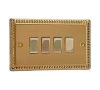 Varilight XG9D Rocker Switches 4 Gang Georgian Brass Brass