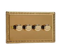 Varilight Georgian Brass, LED Dimmer Switch - V-Pro Series, 4 Gang (Double), 1 or 2 Way, 250 Watt (Trailing Edge)
