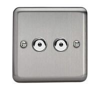 Varilight IJSI102 Matt Chrome Classic V-Pro IR 2 Gang 2 x 100W LED Multi-Way Remote/Touch Control Dimmer Master Unit,86x86x30mm
