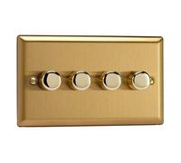 Varilight JBDP254 V-Pro Dimmer, Classic Brushed Brass, 120w Max, 4-Gang, 2-Way