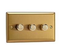 Varilight JBDP303 V-Pro Dimmer, Classic Brushed Brass, 120w Max, 3-Gang, 2-Way