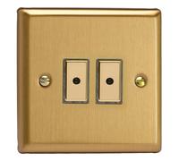 Varilight JBE102 V-Pro Multi-Point Dimmer, Classic Brushed Brass, 100w Max, 2-Gang, 1-Way