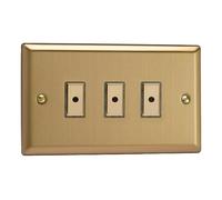 Varilight JBE103 V-Pro Multi-Point Dimmer, Classic Brushed Brass, 100w Max, 3-Gang, 1-Way