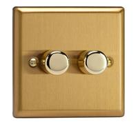 Varilight JBP252 V-Pro Dimmer, Classic Brushed Brass, 120w Max, 2-Gang, 2-Way