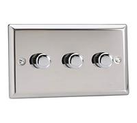 Varilight Classic 3-Gang 2-Way Push-On/Off Rotary LED Dimmer TwinPlate - Mirror Chrome - JCDP303