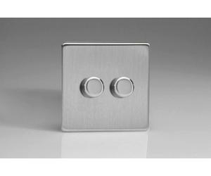 Varilight JDSP252S Leading & Trailing Edge Brushed Steel 2-Gang in Grey Varilight Grey