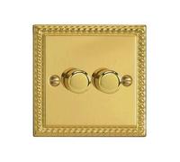 Varilight JGP252 Classic V-Pro Georgian Brass 2-Gang LED Trailing Edge Dimmer Switch 1 or 2 Way, White in Yellow Varilight Yellow