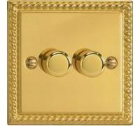 Varilight JGP252 LED Georgian Brass V-PRO Classic 2 x 250W 2-Way Push-On Push-Off Trailing Edge Dimmer