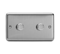 Varilight Matrix 2-Gang Double Plate Unpopulated Dimmer Kit. Classic Matt Chrome Finish (Brushed Steel Effect) Finish