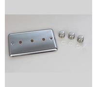 Varilight Matrix 3-Gang Double Plate Unpopulated Dimmer Kit. Classic Matt Chrome Finish (Brushed Steel Effect) Finish