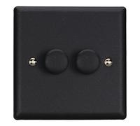 Varilight 2-Gang 2-Way V-Pro Push On/Off Rotary LED Dimmer 2 x 0-120W Matt Black