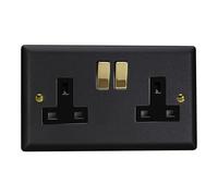 Varilight 2-Gang 13A Double Pole Switched Socket Matt Black