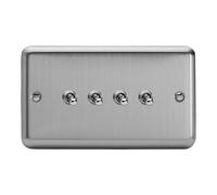 Varilight 4-Gang 10A 1- or 2-Way Toggle Light Switch (Twin Plate) Matt Chrome XST9