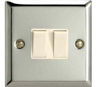 Varilight Mirror Chrome 2 Gang 10A 1 Or 2 Way Rocker Switch White Light Switch