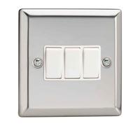 Varilight Mirror Chrome Light Switch 1-4 Gang White Inserts Polished Chrome