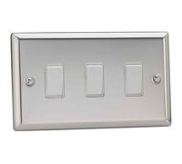 Varilight Mirror Chrome Light Switch 1-4 Gang White Inserts Polished Chrome