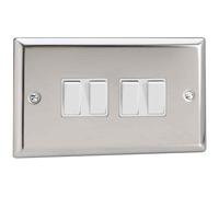 Varilight Mirror Chrome Light Switch 1-4 Gang White Inserts Polished Chrome