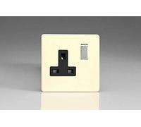 Varilight Primed Ready to Paint Flat Plate Screwless 1 Gang 13 Amp Switched Plug Socket - Black Inserts