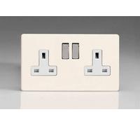 Varilight Primed Ready To Paint Flat Plate Screwless 2-Gang 13 Amp Switched Plug Socket White Inserts