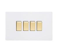 Varilight Quad 2-Way Rocker Light Switch - Screwless Primed Ready To Paint With Polished Brass Rockers, Xdy9Vs.pd