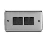 Varilight Rocker Switch XS9B - 4-Gang 1 or 2-Way 10A Matt Chrome