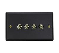 Varilight Quad 2-Way Toggle Light Switch - Vogue Matt Black With Polished Brass Toggles, XYT9V.MB