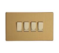 XDB9S Varilight Flat Plate Screwless Brushed Brass 4 Gang Light Switch Decorative Inserts
