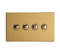 Varilight Quad Impulse Light Switch 2-Way - Screwless Brushed Brass With Polished Brass Buttons, Xdbp4S