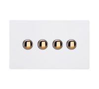 Varilight Quad Impulse Light Switch 2-Way - Screwless Primed Ready To Paint With Polished Brass Buttons, Xdyp4Vs.pd