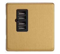 Varilight Quad Usb Charger - Screwless Brushed Brass With Black Insert, Xdbu4Bs