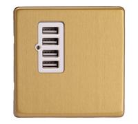 Varilight Quad Usb Charger - Screwless Brushed Brass With White Insert, Xdbu4Ws