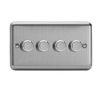 VARILIGHT - Matt Chrome - Value - 4-Gang 2-Way V-Dim Push On/Off Rotary Dimmer 4 x 40-250W (Twin Plate) - HS44