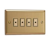 Varilight Quad V-Pro Multi-Point Led Dimmer 4 X 0-100W - Classic Brushed Brass With Polished Brass Buttons, Jbe104