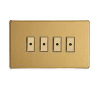 Varilight Quad V-Pro Multi-Point Led Dimmer 4 X 0-100W - Screwless Brushed Brass With Polished Brass Buttons, Jdbe104S