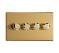 Varilight Quad V-Pro Rotary 2-Way Led Dimmer 4 X 0-120W - Screwless Brushed Brass With Polished Brass Knob, Jdbdp254S