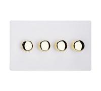 Varilight Quad V-Pro Rotary 2-Way Led Dimmer 4 X 0-120W - Screwless Primed Ready To Paint With Polished Brass Knob, Jdydp254Vs.pd