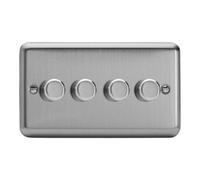 Varilight Quad V-Pro Rotary 2-Way Led Dimmer 4 X 0-120W - Value Matt Chrome With Brushed Steel Knob, Jsdp254