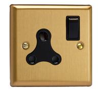 Varilight XBRP15AB 15A Round Pin Socket, Classic Brushed Brass + Black Insert