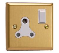 Varilight Round Pin Socket 15A - Classic Brushed Brass With White Insert, Xbrp15Aw