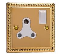 Varilight Round Pin Socket 15A - Classic Georgian Brass With White Insert