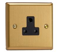 Varilight Round Pin Socket 5A - Classic Brushed Brass With Black Insert, Xbrp5Ab