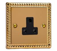 Varilight 1-Gang 5A Round Pin Socket Classic Georgian Brass with Black Insert